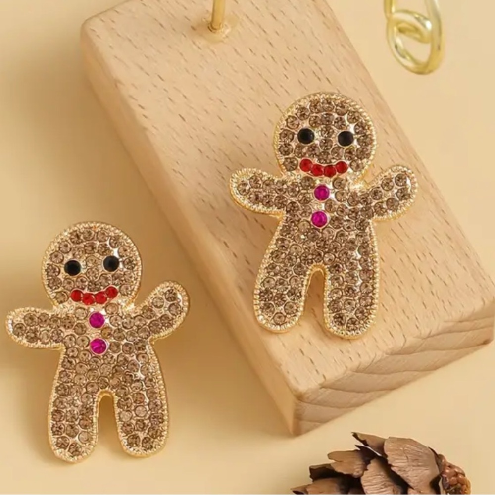 Rhinestone Gingerbread Men Earrings, Christmas Earrings